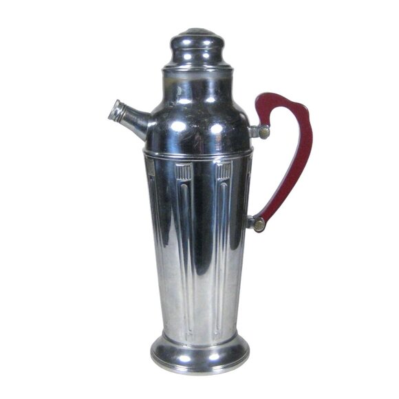 Cocktail Shaker Vintage 1920s 1930s Art Deco Stainless Chrome Bakelite Handle - Picture 1 of 16